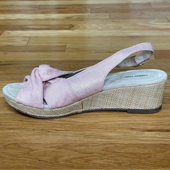 Lands’ End Canvas Slingback Wedge Sandals Peach Blush Metallic Size 10 - Picture 8 of 10